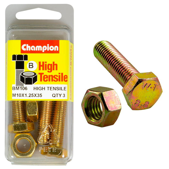 Champion High Tensile Bolt & Nut Pack [M10 x 1.25 x 35mm] - BM106