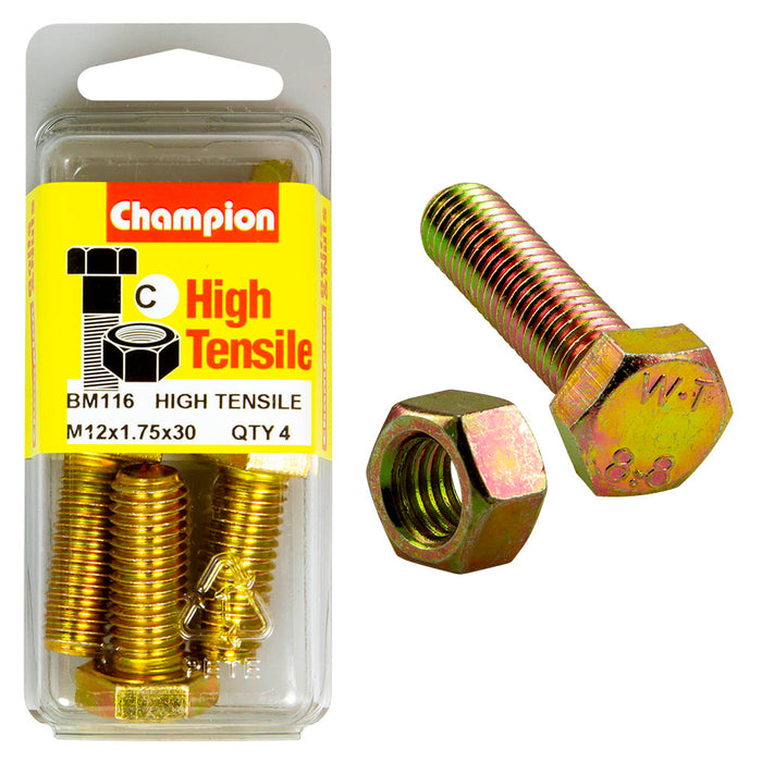 Champion High Tensile Bolt & Nut Pack [M12 x 1.75 x 30mm] - BM116