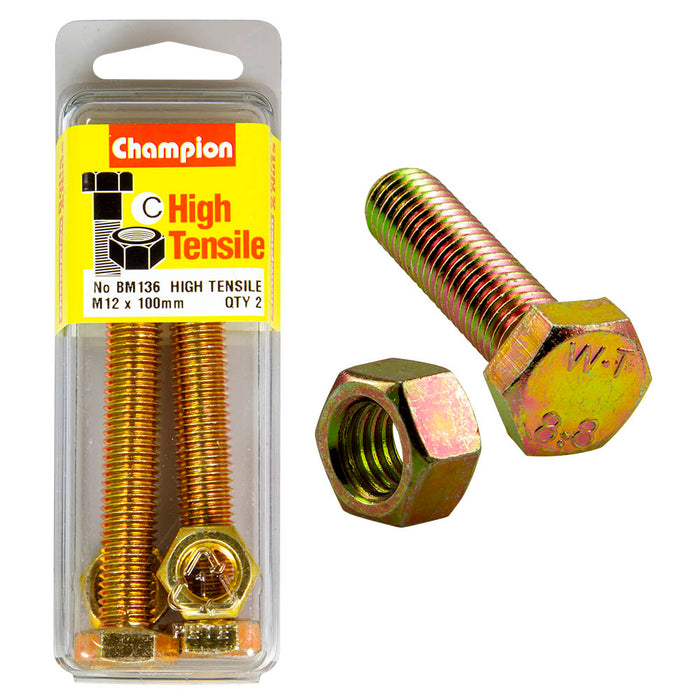 Champion High Tensile Bolt & Nut Pack [M12 x 100mm] - BM136