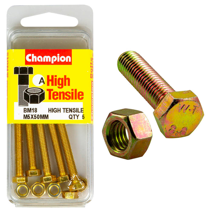 Champion High Tensile Bolt & Nut Pack [M5 x 50mm] - BM18