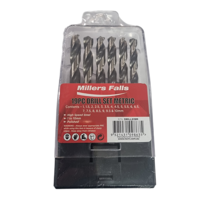 19 Piece Metric Drill Set [1mm to 10mm]